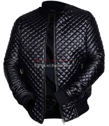 Men's Diamond Quilted Motorcycle Black Leather Jacket