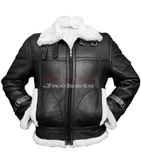 B3 Aviator Black Real Sheepskin Flight Leather Jacket