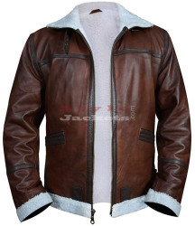 Men's Flight Pilot Fur Brown Faux Leather Jacket