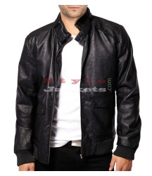 Stud Collar Men Leather Bomber Jacket