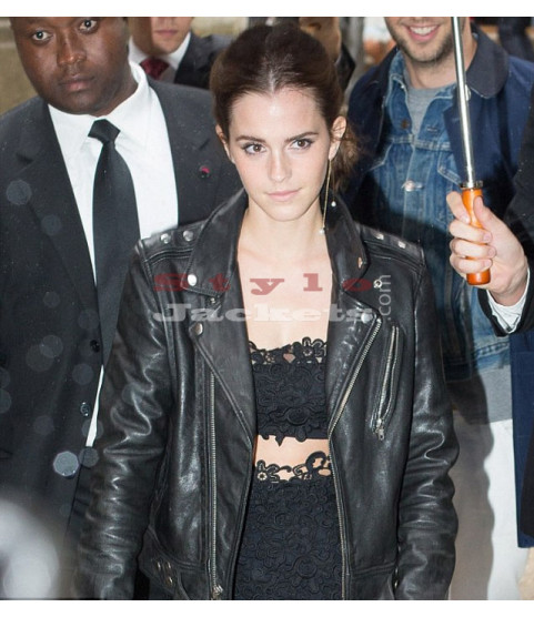 Emma Watson Celebrity Style Slim Fit Black Biker Jacket