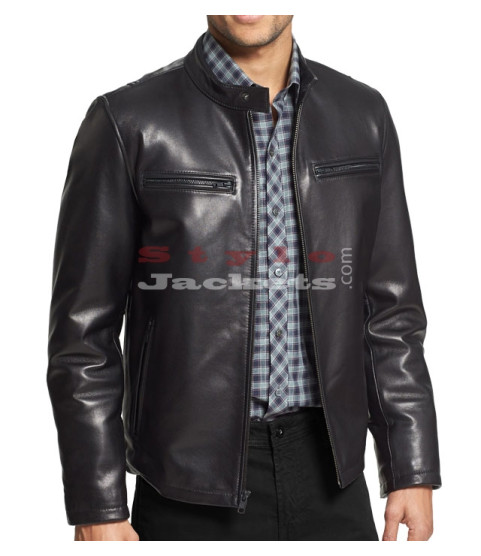 Men's Black Moto Bomber Leather Jacket