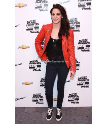 Kristen Stewart Red Leather Quilted Motorcycle Jacket
