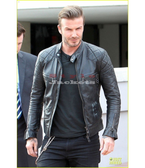 David Beckham Brazil Biker Quilted Black Jacket