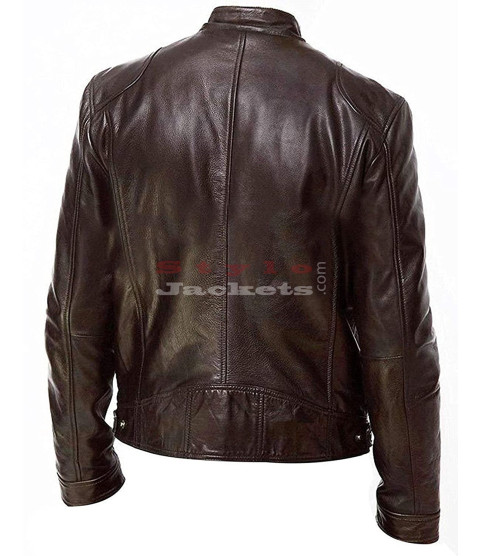 Cafe Racer Retro Motorcycle Brown Leather Jacket