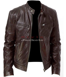 Cafe Racer Retro Motorcycle Brown Leather Jacket