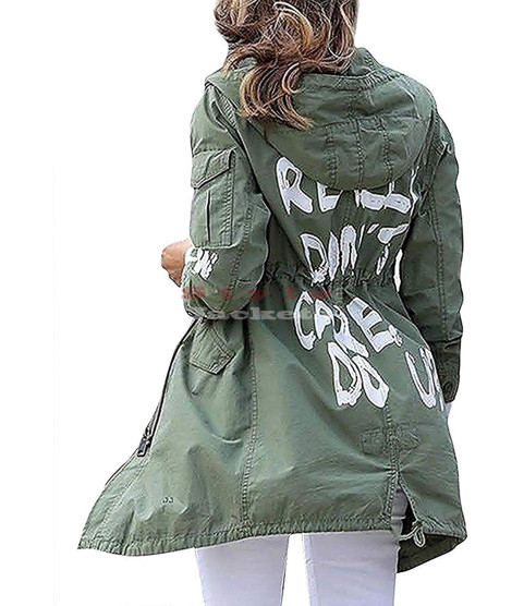 Melania Trump Don't Care Green Hooded Cotton Coat