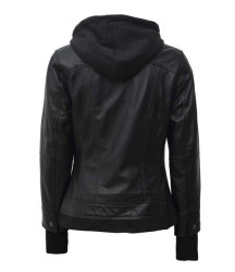 Tralee Women's Black Fitted Bomber Leather Jacket With Hood