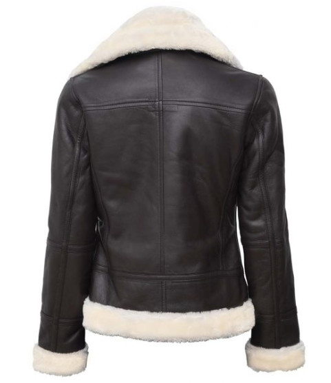Frances Women's Brown B3 Bomber Shearling Leather Jacket