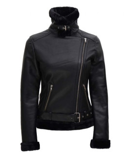 Agnes Women's Black Shearling Leather B3 Bomber Jacket