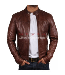 Slim Fit Brown Moto Leather Jacket