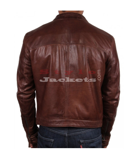 Slim Fit Brown Moto Leather Jacket